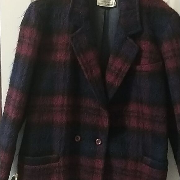Henry White Dublin Ireland  purple/blue plaid wool and mohair coat size 16 - Picture 12 of 12